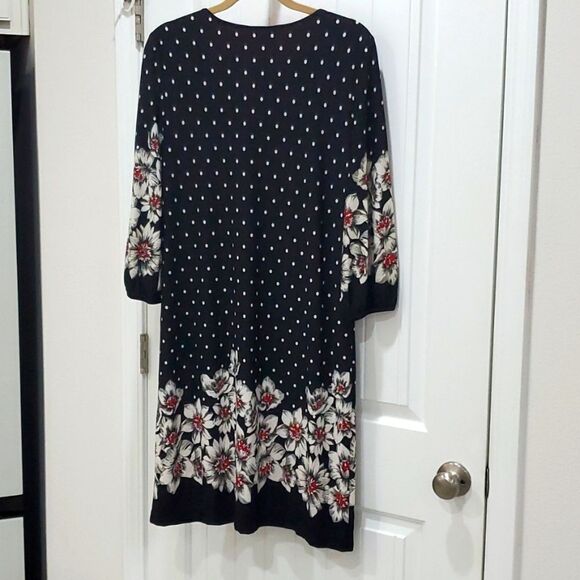 NWT Sandra Darren Black Polka Dot & Floral Sheath Dress, Size 16 - Picture 6 of 7